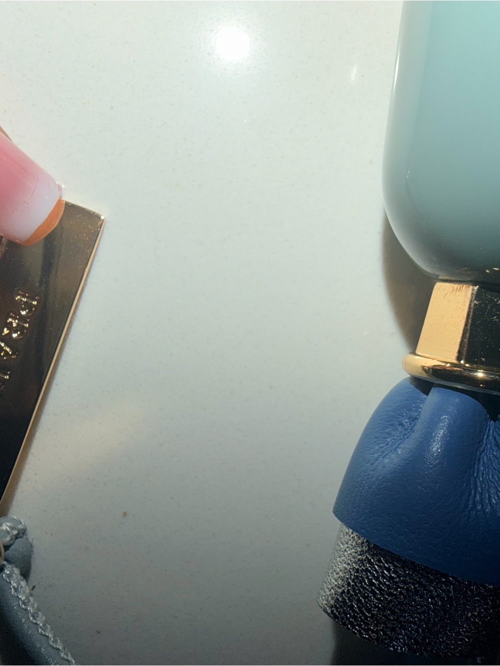 Prada Kids Light Blue Leather Charm Keychain with Gold Accents - Picture 4 of 6
